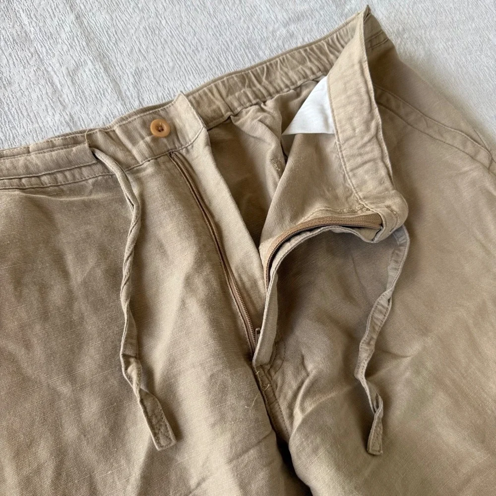 Cubavera Linen Blend‎ Drawstring Pants Relaxed Beige Men Size XL Tall Coastal